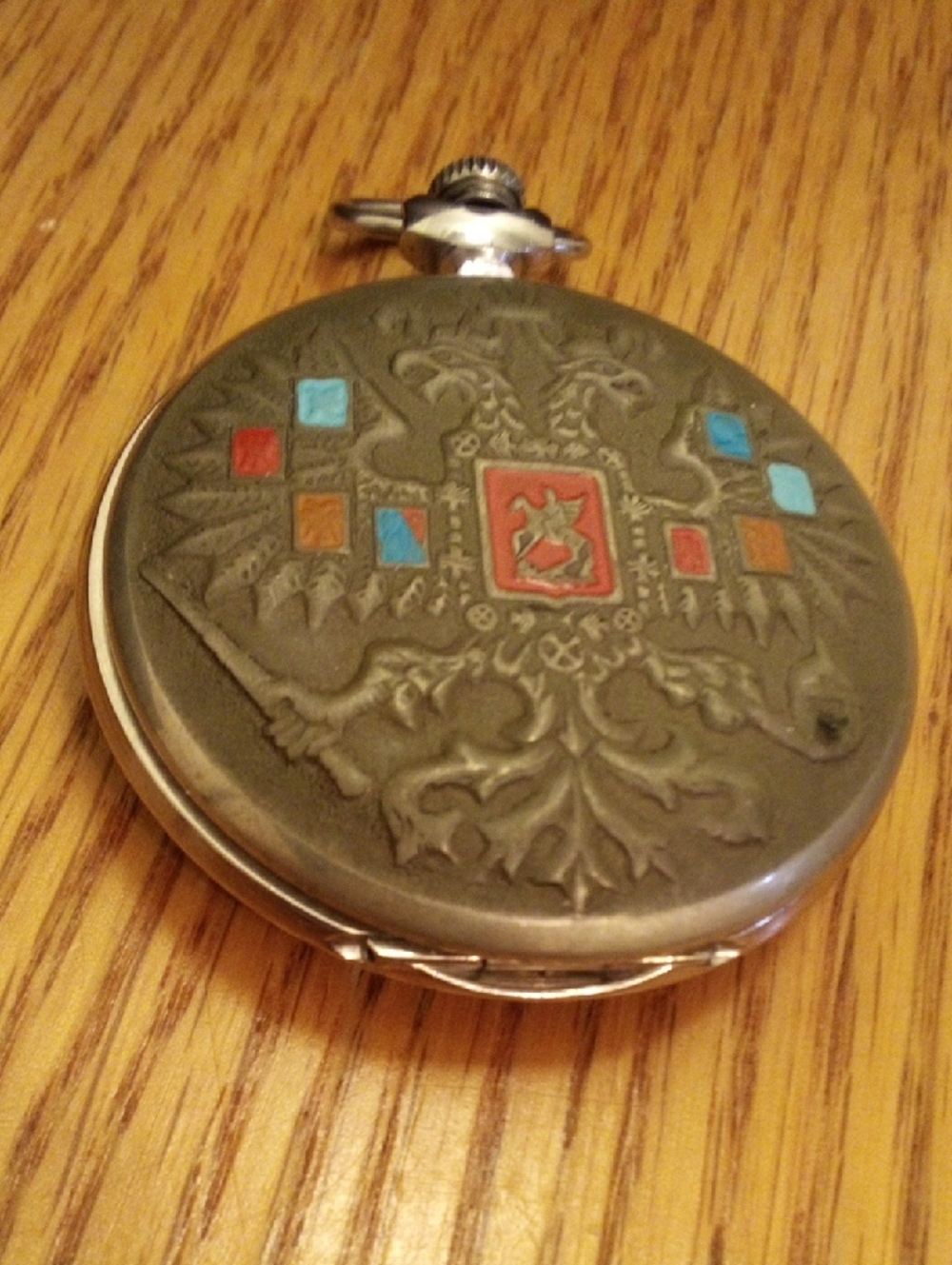 Russian Pocket Watch with Color Inlay - Bronze Tone